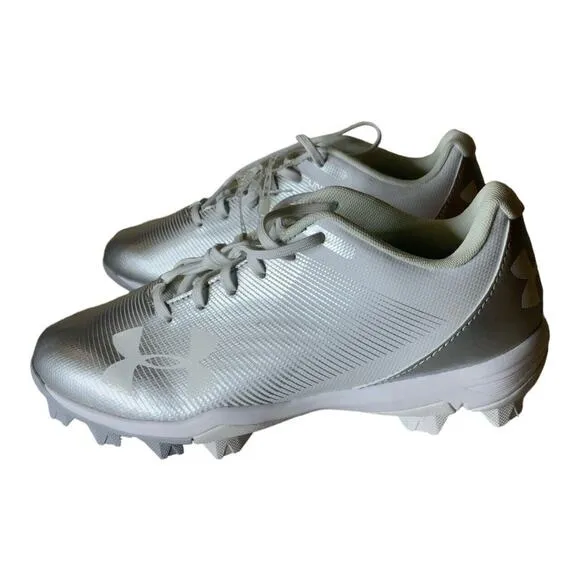 Under Armour Youth Size 6 Leadoff Mid Baseball Cleats White Gray Athletic Shoes