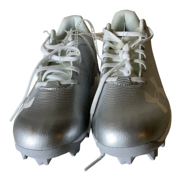 Under Armour Youth Size 6 Leadoff Mid Baseball Cleats White Gray Athletic Shoes