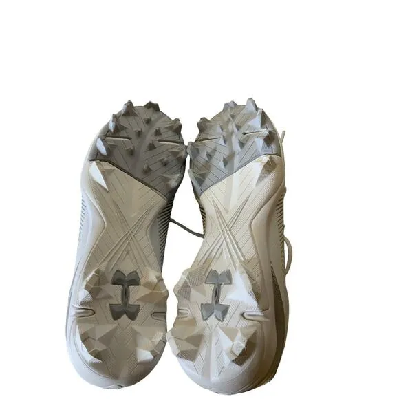Under Armour Youth Size 6 Leadoff Mid Baseball Cleats White Gray Athletic Shoes