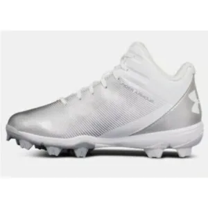 Under Armour Youth Size 6 Leadoff Mid Baseball Cleats White Gray Athletic Shoes