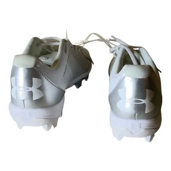 Under Armour Youth Size 6 Leadoff Mid Baseball Cleats White Gray Athletic Shoes