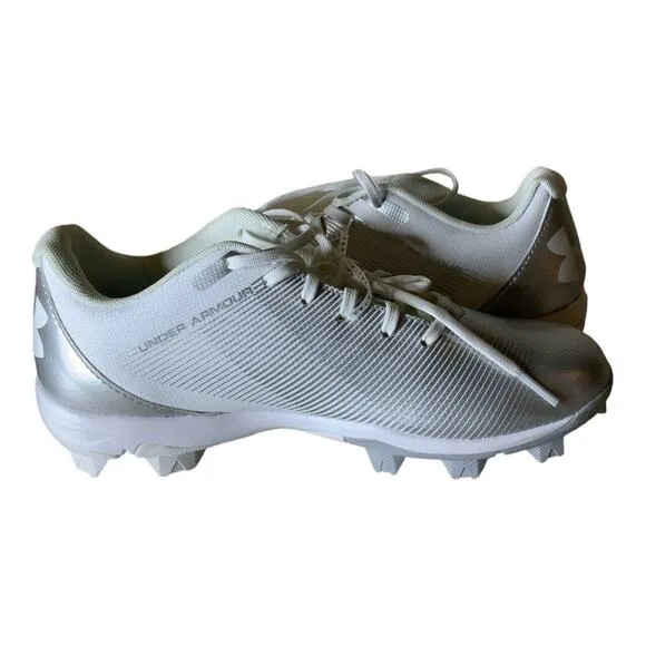 Under Armour Youth Size 6 Leadoff Mid Baseball Cleats White Gray Athletic Shoes