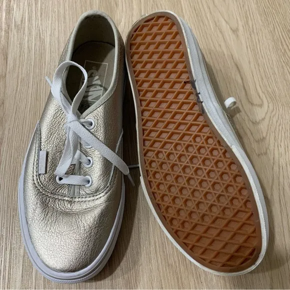 Vans leather metallic pewter tennis shoes