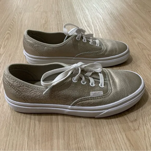 Vans leather metallic pewter tennis shoes