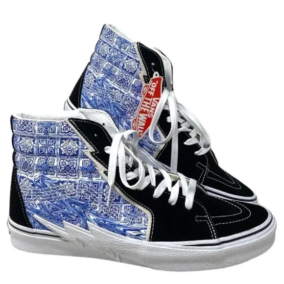 VANS Sk8-Hi Bolt Shoes Men's Black Blue Suede Canvas Sneakers Skate VN0A5JIVBLK
