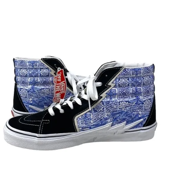 VANS Sk8-Hi Bolt Shoes Men's Black Blue Suede Canvas Sneakers Skate VN0A5JIVBLK