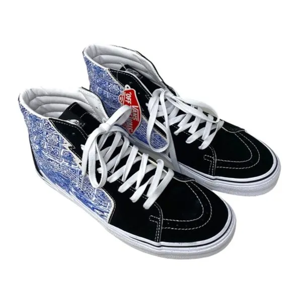VANS Sk8-Hi Bolt Shoes Men's Black Blue Suede Canvas Sneakers Skate VN0A5JIVBLK