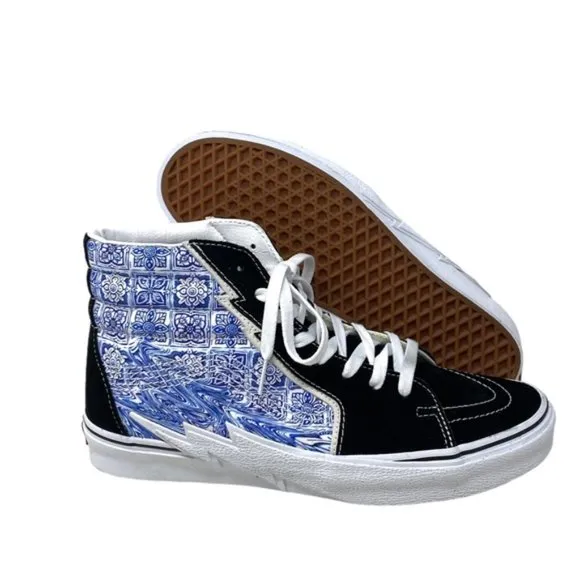 VANS Sk8-Hi Bolt Shoes Men's Black Blue Suede Canvas Sneakers Skate VN0A5JIVBLK