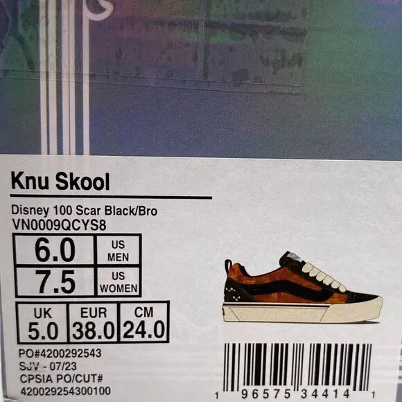 Vans x Disney 100th Knu-Skool 'Scar' Women's Skateboarding Shoes | Size:  7.5