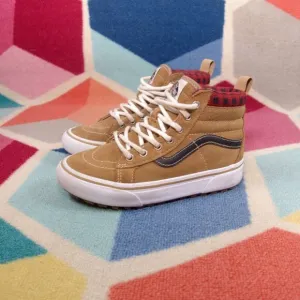 Vans Off Wall Sk8-Hi Mte-1 Plaid Brown Black Shoes Kids Size 1.5 US