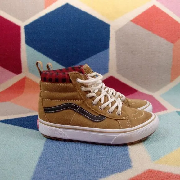 Vans Off Wall Sk8-Hi Mte-1 Plaid Brown Black Shoes Kids Size 1.5 US