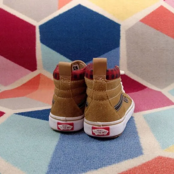 Vans Off Wall Sk8-Hi Mte-1 Plaid Brown Black Shoes Kids Size 1.5 US