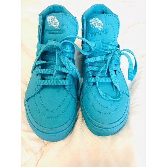 Vans Off The Wall Big Kids 2.5 SK8-HI Skate Shoes Teal Aqua Turquoise High Top‎