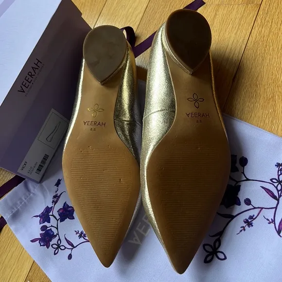 Veerah Vicki Flats, Gold Rush, size 8.5 (vegan luxury shoes)
