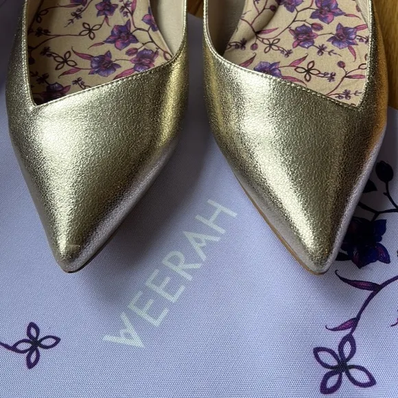 Veerah Vicki Flats, Gold Rush, size 8.5 (vegan luxury shoes)