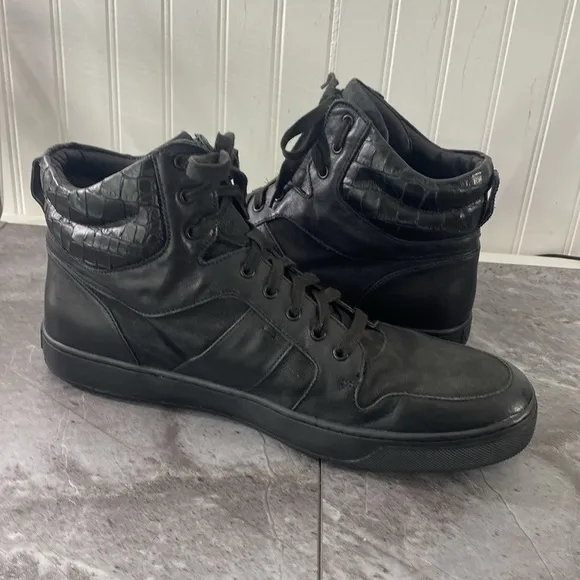 Vince Adam High Top Sneakers Men’s 13 Shoes Black Faux Croc Nubuck Luxe