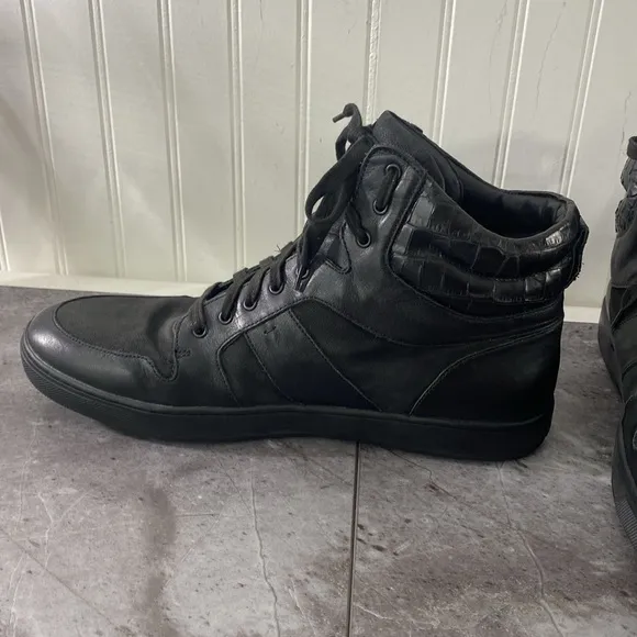 Vince Adam High Top Sneakers Men’s 13 Shoes Black Faux Croc Nubuck Luxe