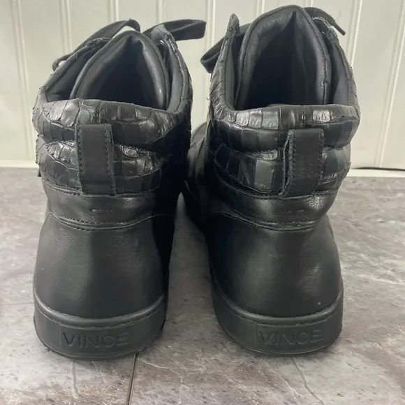 Vince Adam High Top Sneakers Men’s 13 Shoes Black Faux Croc Nubuck Luxe