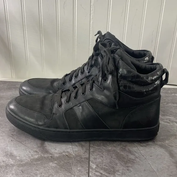 Vince Adam High Top Sneakers Men’s 13 Shoes Black Faux Croc Nubuck Luxe