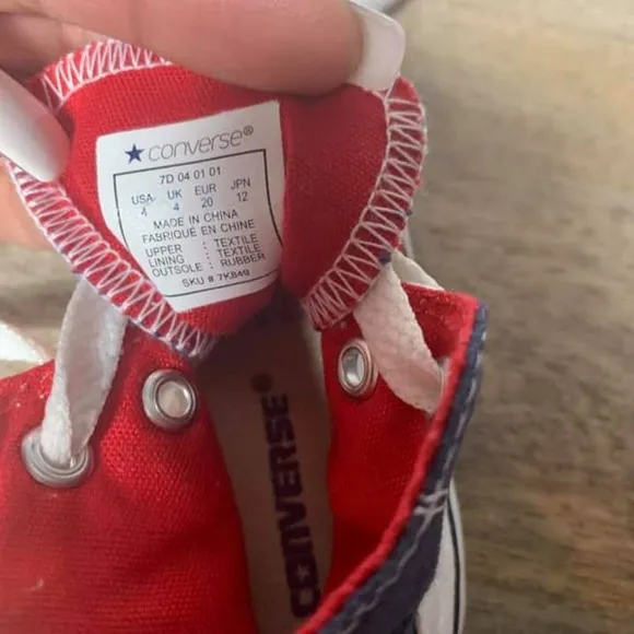 Vintage CONVERSE Kids Red/White And Blue Hightop Shoes Size 4