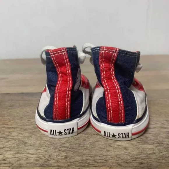 Vintage CONVERSE Kids Red/White And Blue Hightop Shoes Size 4