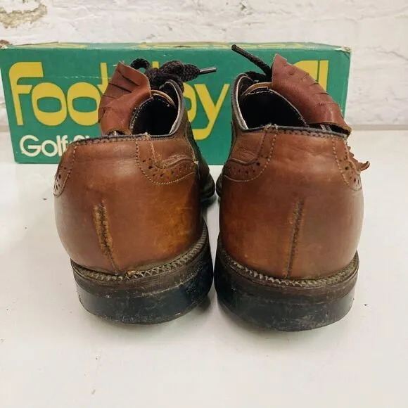 Vintage FootJoy Classics Leather Golf Shoes Metal Cleats Wingtip  Size 7 w/box