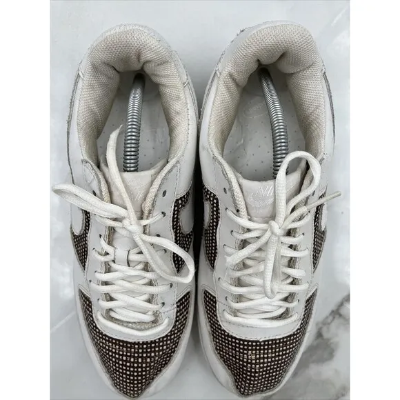 Vintage Nike Air Force 1 Shoes Mens Sz 11.5 Low Brown Grid Pattern Top 2004 US