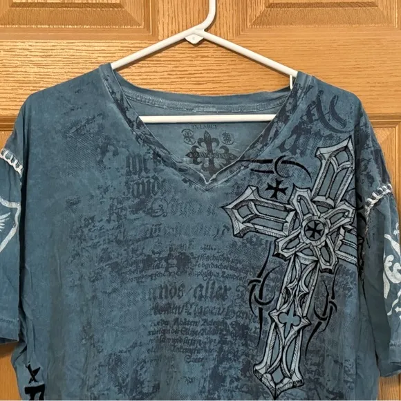 Vintage Raw State Redemption Blue Wing Cross Tshirt Size 2XL