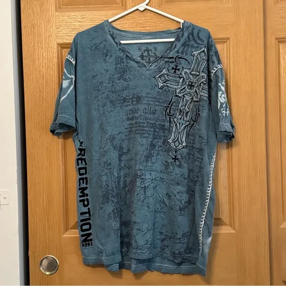 Vintage Raw State Redemption Blue Wing Cross Tshirt Size 2XL
