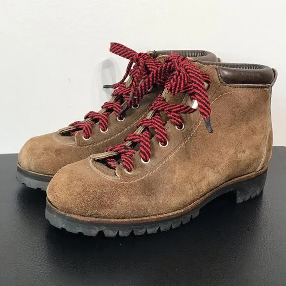 Vintage Vasque Red Lace Up Hiking Boots Suede Leather Mountaineering USA Shoes 6