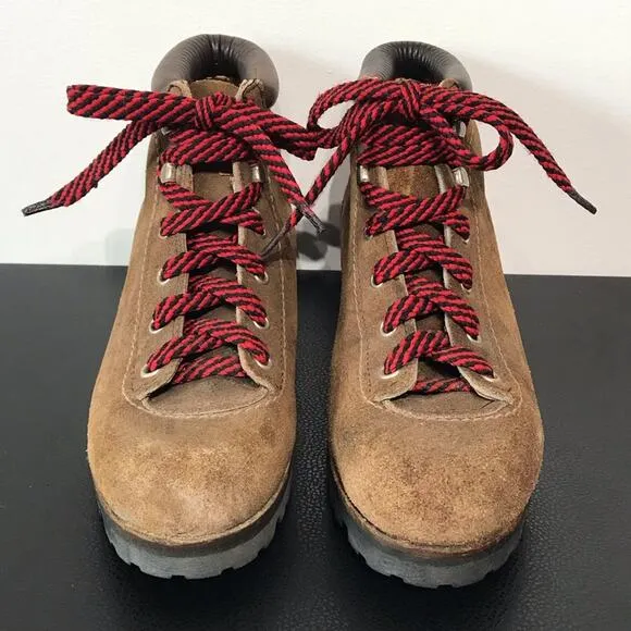 Vintage Vasque Red Lace Up Hiking Boots Suede Leather Mountaineering USA Shoes 6