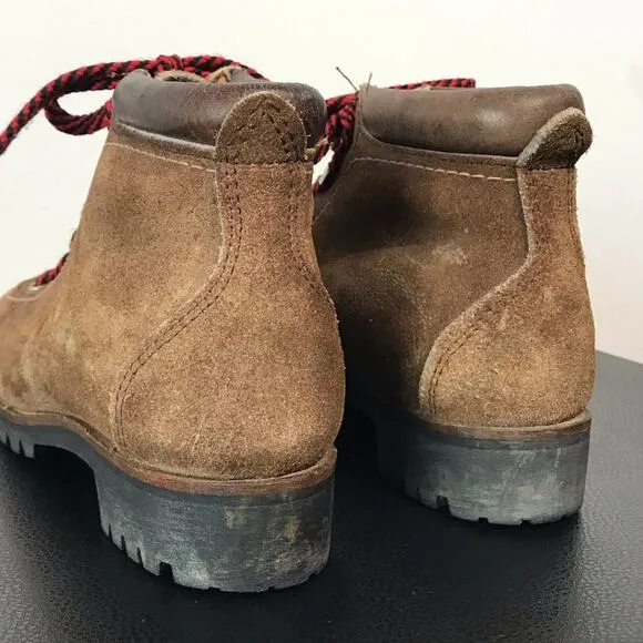 Vintage Vasque Red Lace Up Hiking Boots Suede Leather Mountaineering USA Shoes 6