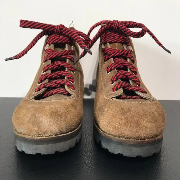 Vintage Vasque Red Lace Up Hiking Boots Suede Leather Mountaineering USA Shoes 6