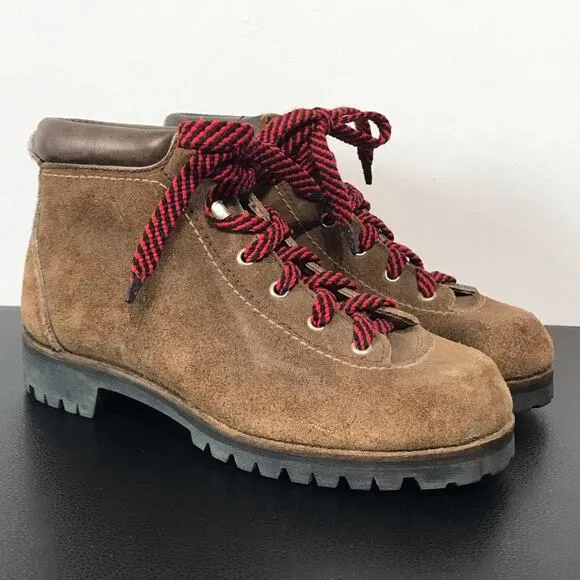 Vintage Vasque Red Lace Up Hiking Boots Suede Leather Mountaineering USA Shoes 6