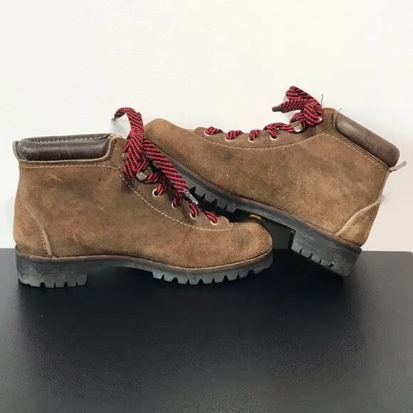 Vintage Vasque Red Lace Up Hiking Boots Suede Leather Mountaineering USA Shoes 6
