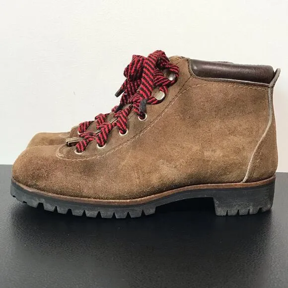 Vintage Vasque Red Lace Up Hiking Boots Suede Leather Mountaineering USA Shoes 6
