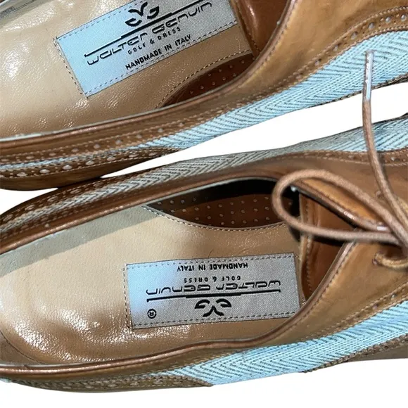 Walter Genuin Men’s Brown Leather Brogue Golf Shoes Size 10 Wingtip Italian
