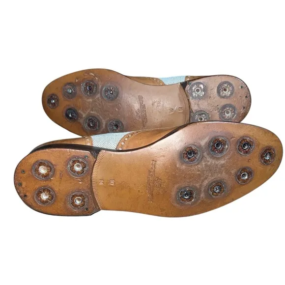 Walter Genuin Men’s Brown Leather Brogue Golf Shoes Size 10 Wingtip Italian