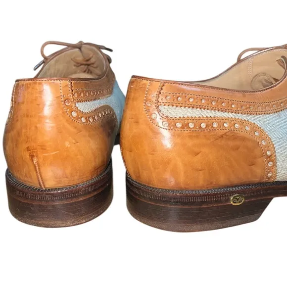 Walter Genuin Men’s Brown Leather Brogue Golf Shoes Size 10 Wingtip Italian