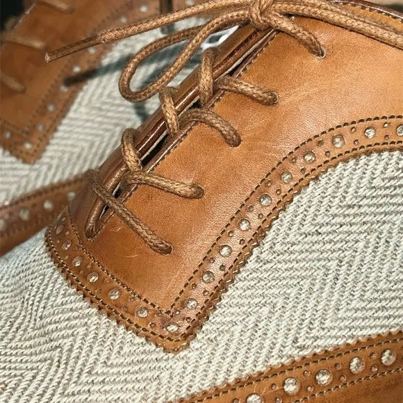 Walter Genuin Men’s Brown Leather Brogue Golf Shoes Size 10 Wingtip Italian
