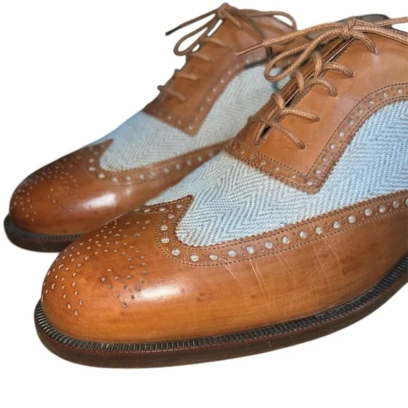 Walter Genuin Men’s Brown Leather Brogue Golf Shoes Size 10 Wingtip Italian