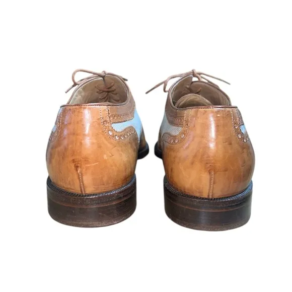 Walter Genuin Men’s Brown Leather Brogue Golf Shoes Size 10 Wingtip Italian