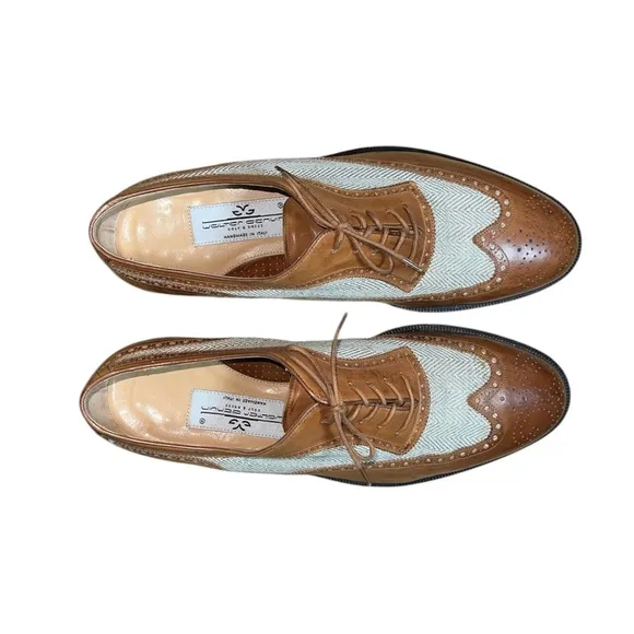 Walter Genuin Men’s Brown Leather Brogue Golf Shoes Size 10 Wingtip Italian