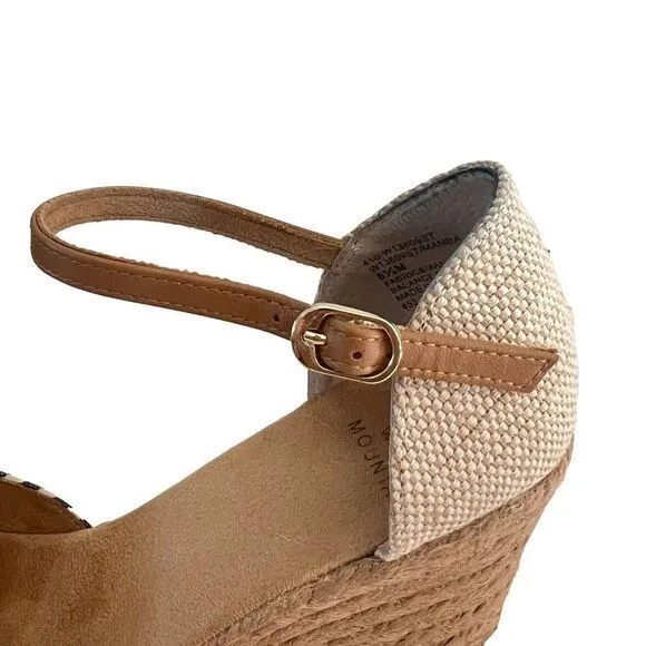 WHITE MOUNTAIN Women's Navy Striped Size 8.5M Ankle Strap Mamba Round‎ Toe Wedge