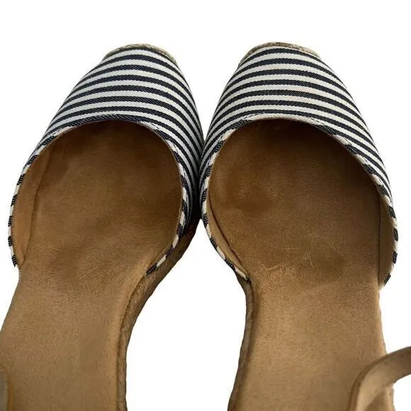WHITE MOUNTAIN Women's Navy Striped Size 8.5M Ankle Strap Mamba Round‎ Toe Wedge
