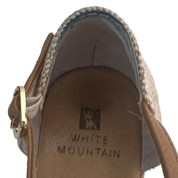 WHITE MOUNTAIN Women's Navy Striped Size 8.5M Ankle Strap Mamba Round‎ Toe Wedge