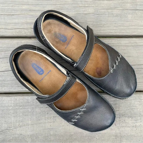Wolky Strap Cloggy Metallic Silver Leather Shoes size 41