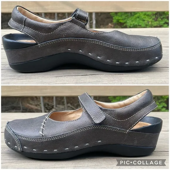 Wolky Strap Cloggy Metallic Silver Leather Shoes size 41
