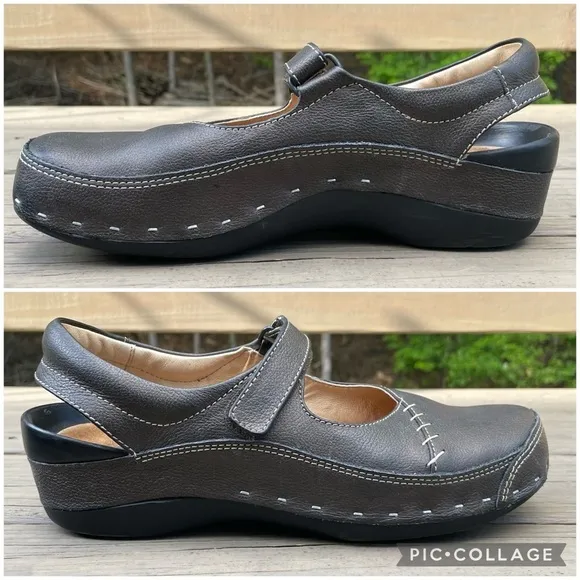 Wolky Strap Cloggy Metallic Silver Leather Shoes size 41