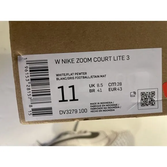 Women Nike Zoom Court Lite 3 Tennis Shoes White/pewter DV3279-103 Size 11